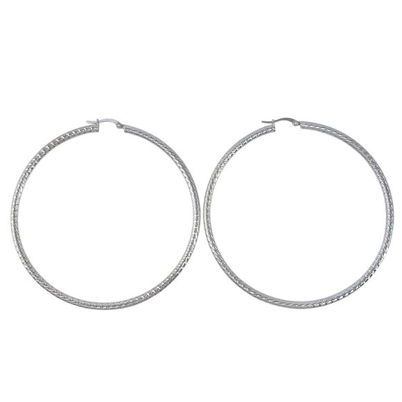 Estate Italy Sterling Silver 925 7cm Textured Hoop Earrings - Picture 4 of 7
